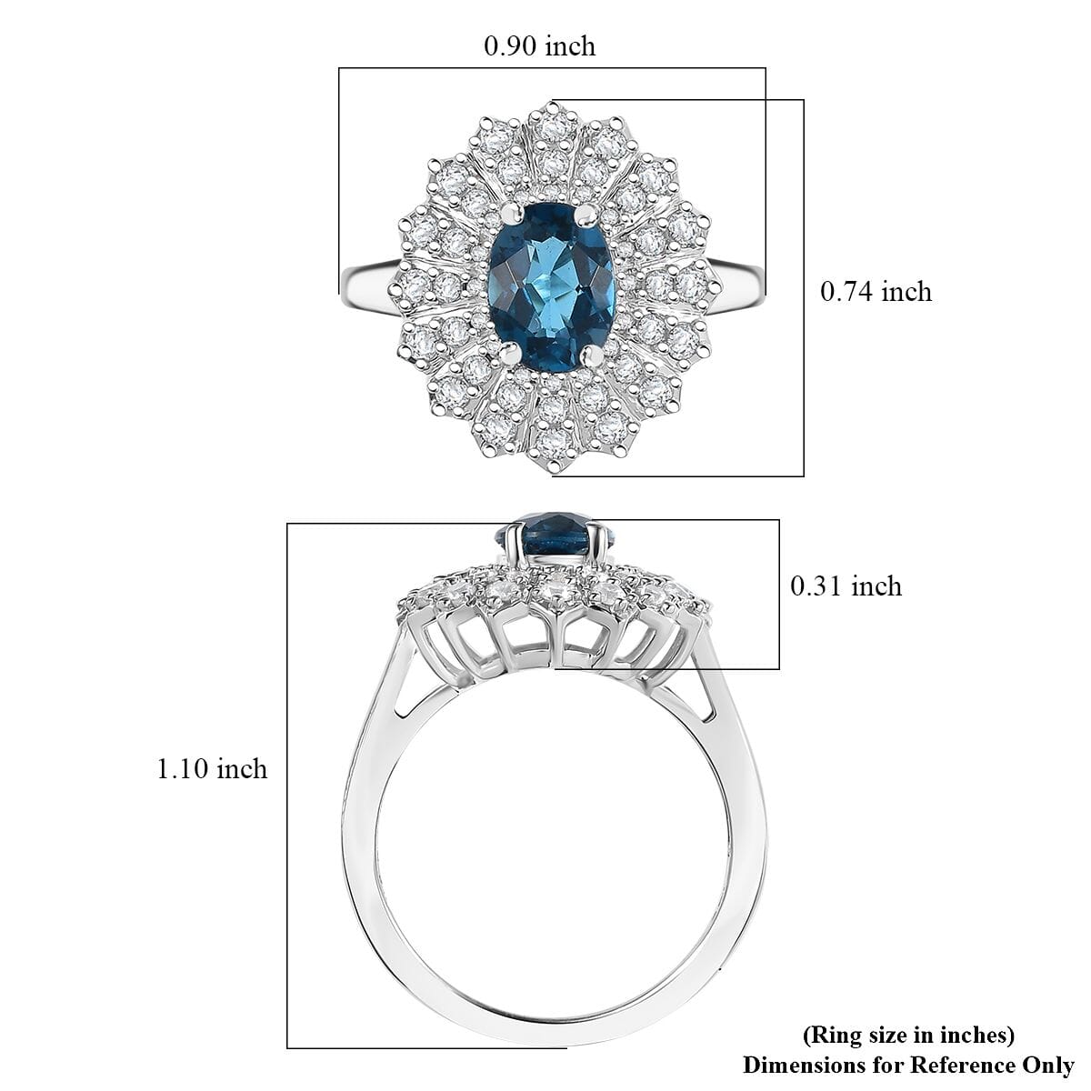 D'Joy Premium London Blue Topaz and White Zircon 2.40 ctw Ocean Star Ring in Rhodium Over Sterling Silver (Size 8.0) image number 5