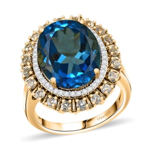 D'Joy Premium London Blue Topaz and Multi Gemstone 13.65 ctw Midnight Sun Ring in 18K Vermeil Yellow Gold Over Sterling Silver (Size 7.0)