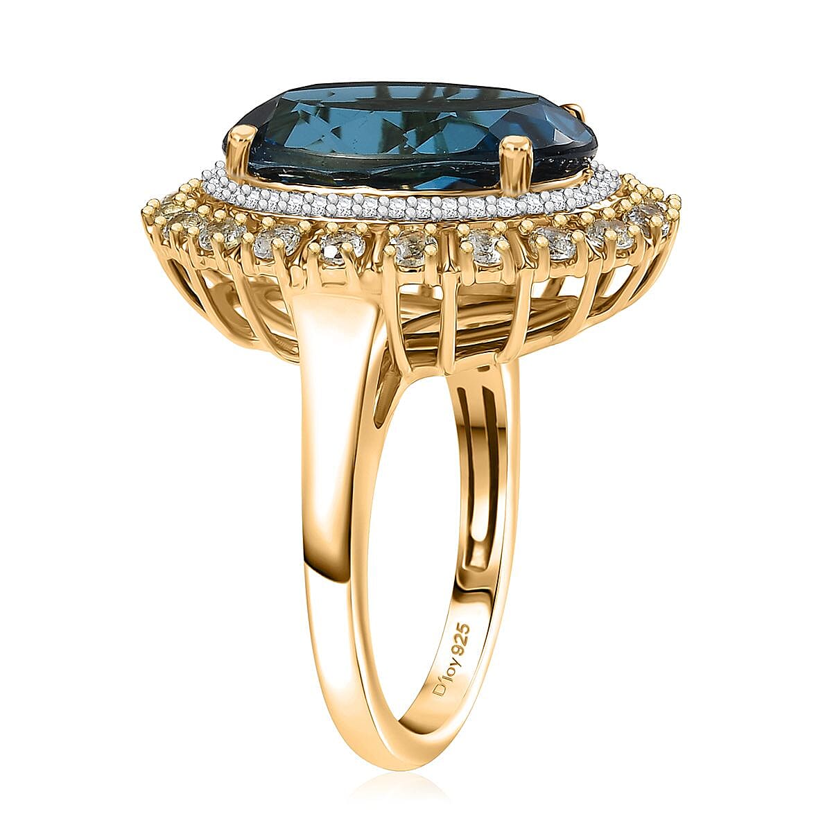 D'Joy Premium London Blue Topaz and Multi Gemstone 13.65 ctw Midnight Sun Ring in 18K Vermeil Yellow Gold Over Sterling Silver (Size 7.0)