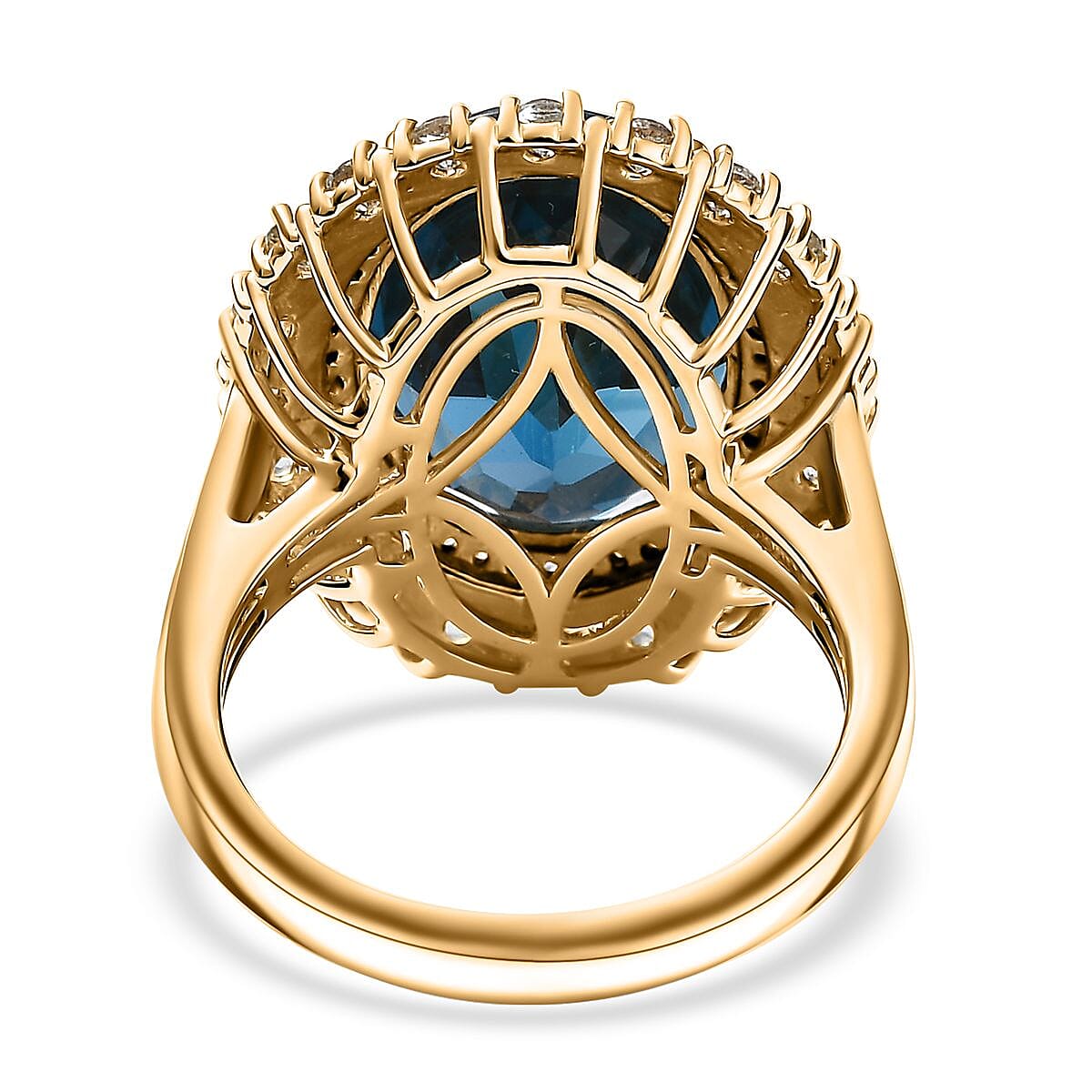 D'Joy Premium London Blue Topaz and Multi Gemstone 13.65 ctw Midnight Sun Ring in 18K Vermeil Yellow Gold Over Sterling Silver (Size 7.0)