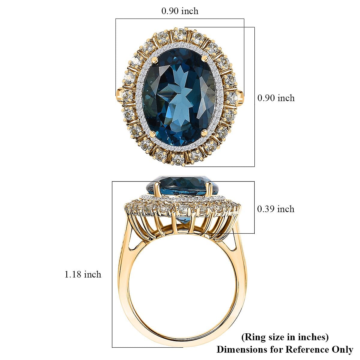D'Joy Premium London Blue Topaz and Multi Gemstone 13.65 ctw Midnight Sun Ring in 18K Vermeil Yellow Gold Over Sterling Silver (Size 7.0)