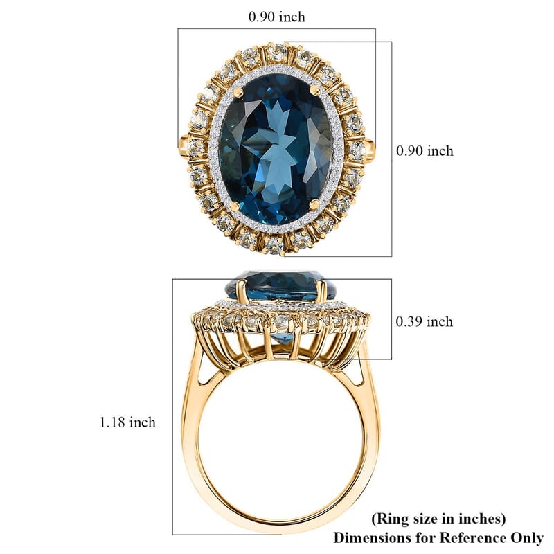 D'Joy Premium London Blue Topaz and Multi Gemstone 13.65 ctw Midnight Sun Ring in 18K Vermeil Yellow Gold Over Sterling Silver (Size 7.0)