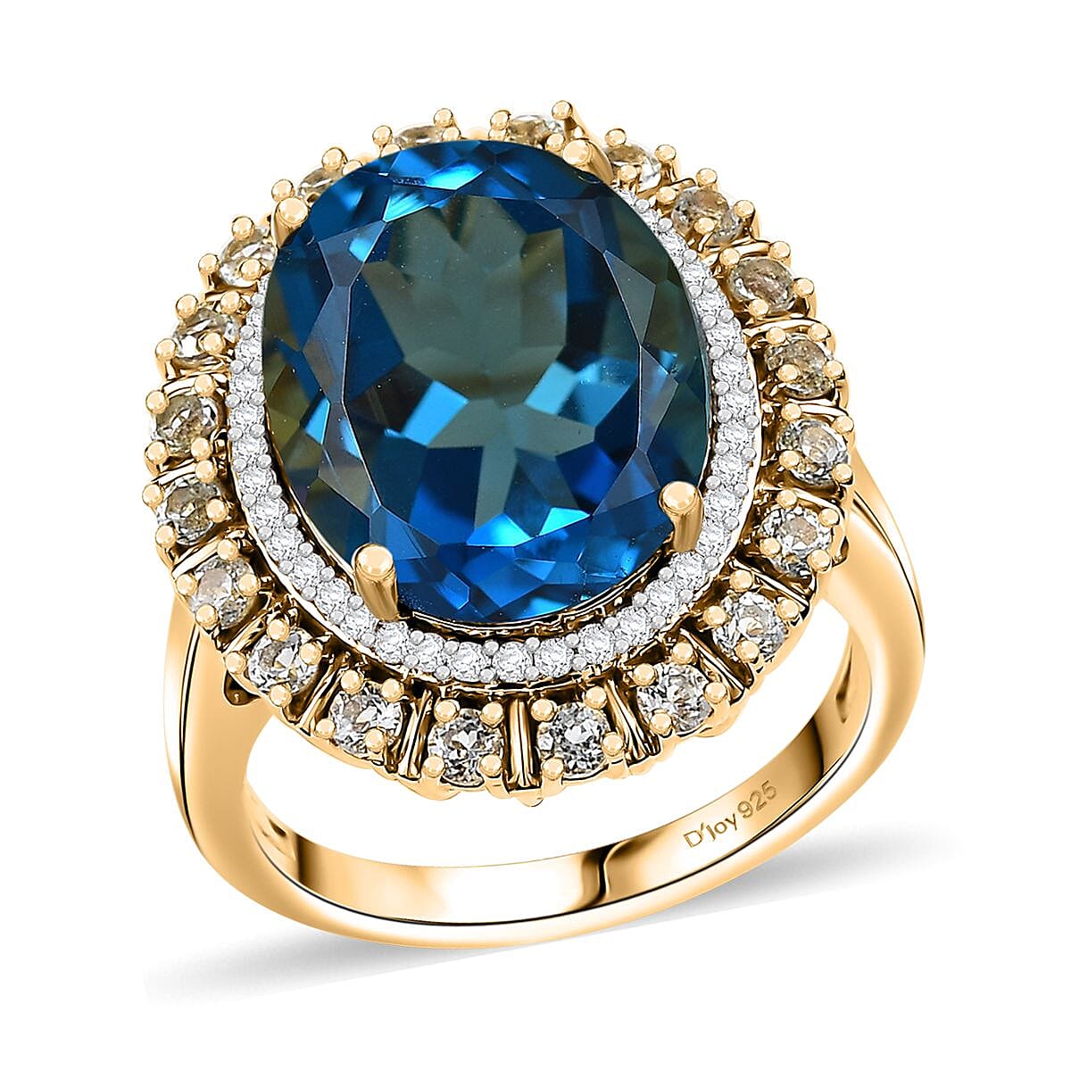 D'Joy Premium London Blue Topaz and Multi Gemstone 13.65 ctw Midnight Sun Ring in 18K Vermeil Yellow Gold Over Sterling Silver (Size 9.0) image number 0