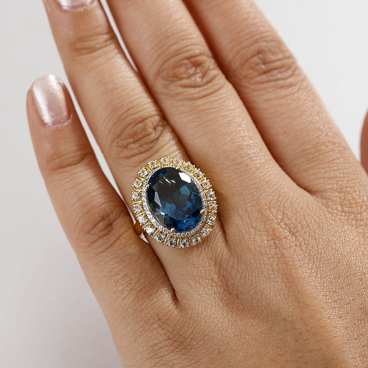 D'Joy Premium London Blue Topaz and Multi Gemstone 13.65 ctw Midnight Sun Ring in 18K Vermeil Yellow Gold Over Sterling Silver (Size 9.0) image number 2