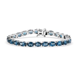 D'Joy Premium London Blue Topaz 27.60 ctw Ocean Symphony Bracelet in Rhodium Over Sterling Silver (7.25 In)