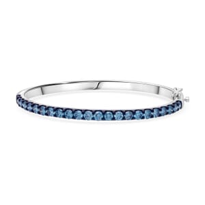Luxuriant Lab Grown Blue Diamond (SI) 5.00 ctw Bangle Bracelet in Rhodium Over Sterling Silver (7.25 In)