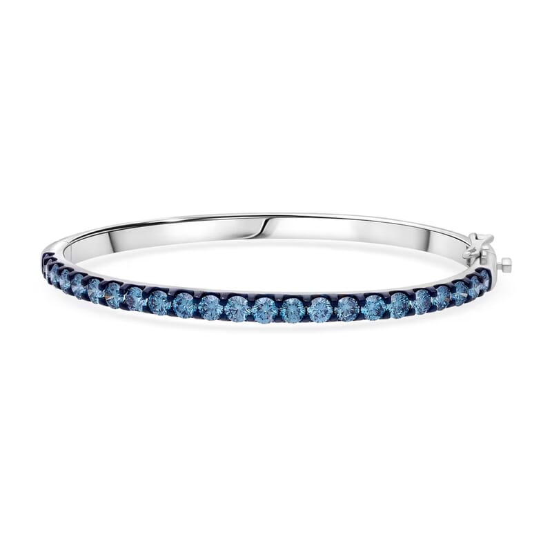 Luxuriant Lab Grown Blue Diamond (IR) (SI) 5.00 ctw Bangle Bracelet in Rhodium Over Sterling Silver (7.25 In)