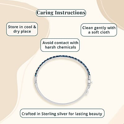 Luxuriant Lab Grown Blue Diamond (IR) (SI) 5.00 ctw Bangle Bracelet in Rhodium Over Sterling Silver (7.25 In)