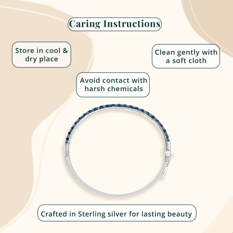 Luxuriant Lab Grown Blue Diamond (IR) (SI) 5.00 ctw Bangle Bracelet in Rhodium Over Sterling Silver (7.25 In)