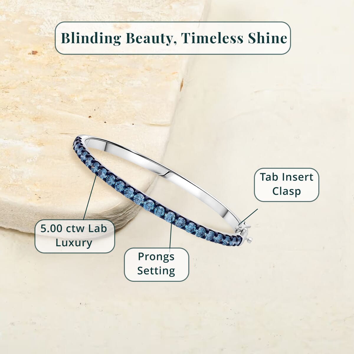 Luxuriant Lab Grown Blue Diamond (IR) (SI) 5.00 ctw Bangle Bracelet in Rhodium Over Sterling Silver (7.25 In) image number 5