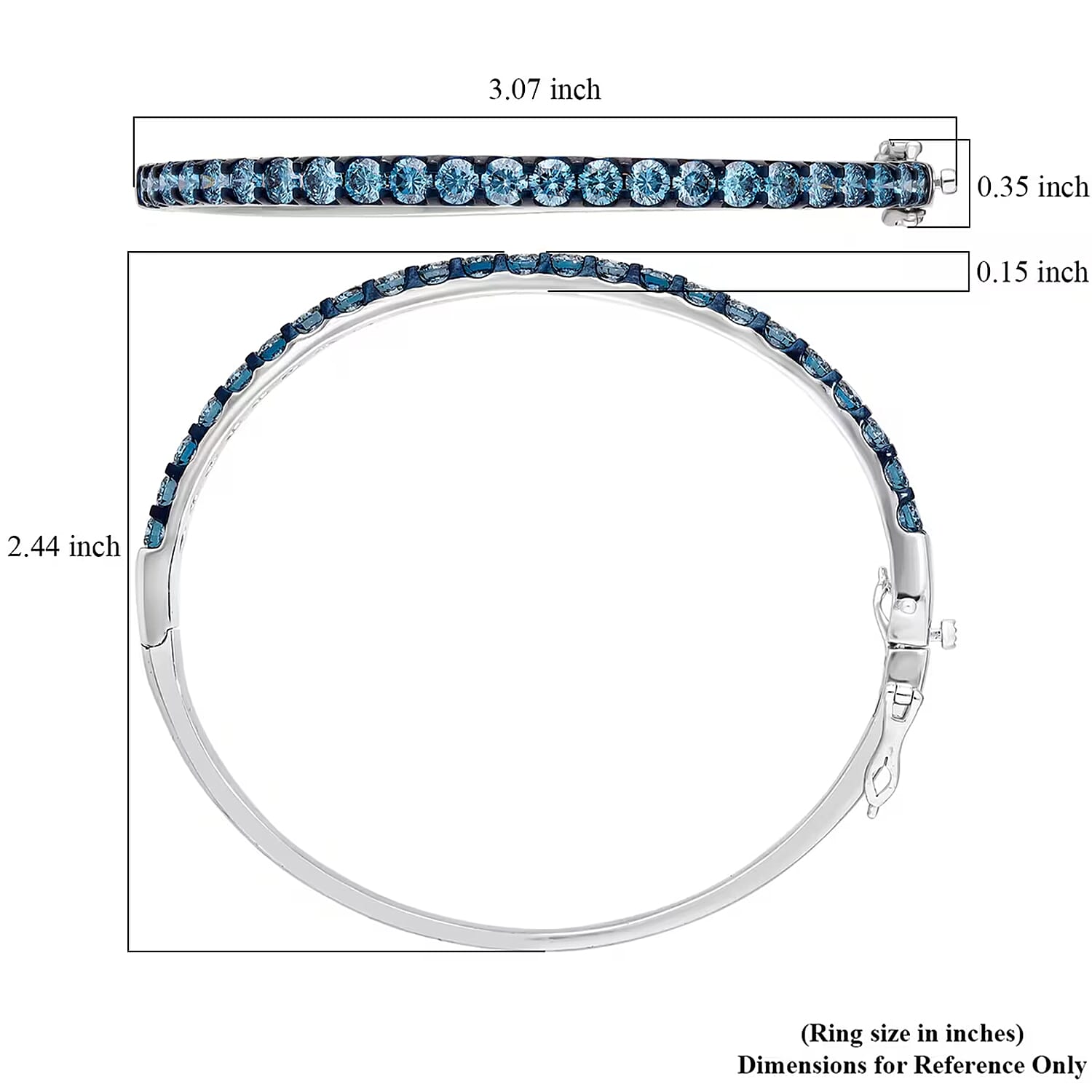 Luxuriant Lab Grown Blue Diamond (IR) (SI) 5.00 ctw Bangle Bracelet in Rhodium Over Sterling Silver (7.25 In)