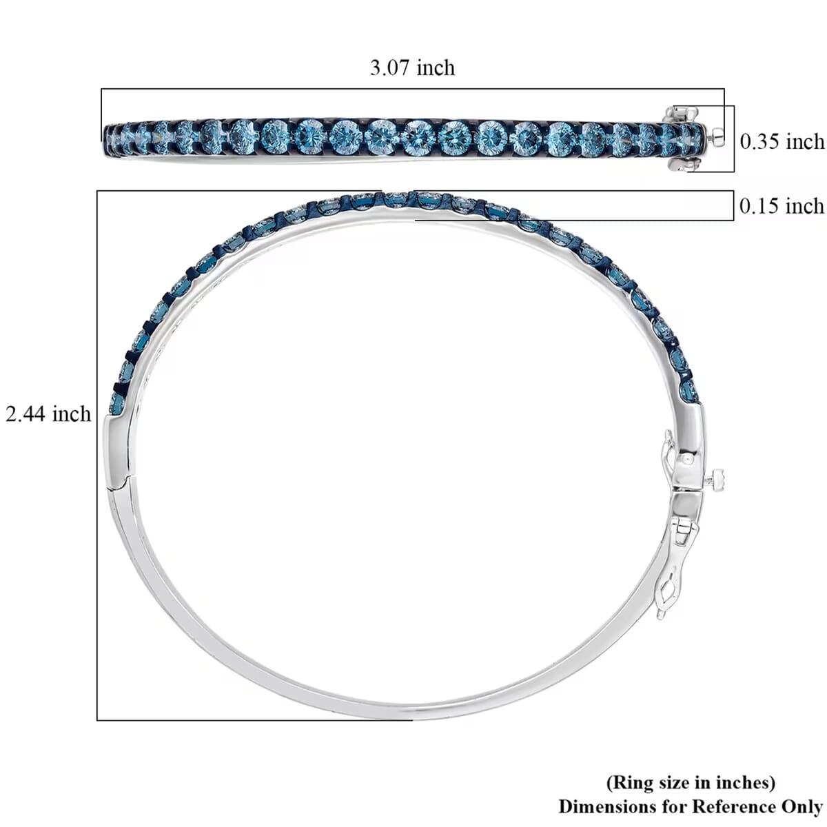 Luxuriant Lab Grown Blue Diamond (IR) (SI) 5.00 ctw Bangle Bracelet in Rhodium Over Sterling Silver (7.25 In) image number 6