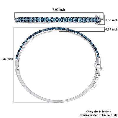 Luxuriant Lab Grown Blue Diamond (IR) (SI) 5.00 ctw Bangle Bracelet in Rhodium Over Sterling Silver (7.25 In)