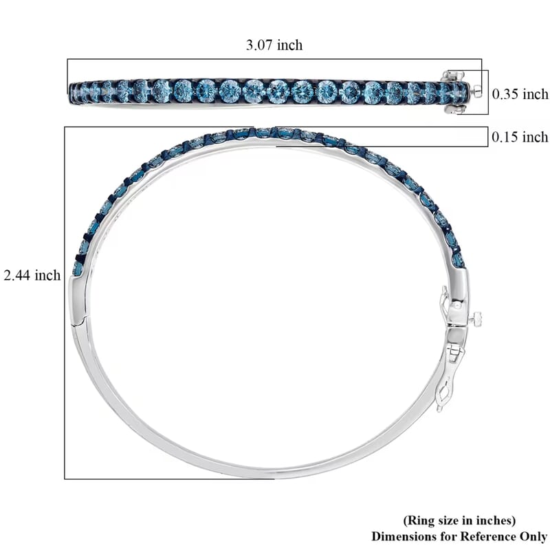 Luxuriant Lab Grown Blue Diamond (IR) (SI) 5.00 ctw Bangle Bracelet in Rhodium Over Sterling Silver (7.25 In)