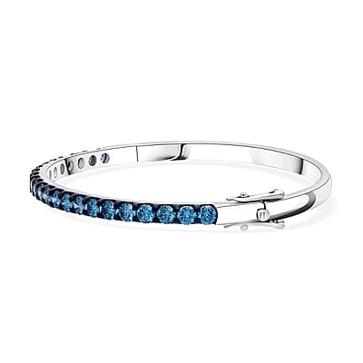 Luxuriant Lab Grown Blue Diamond (IR) (SI) 5.00 ctw Bangle Bracelet in Rhodium Over Sterling Silver (7.25 In)