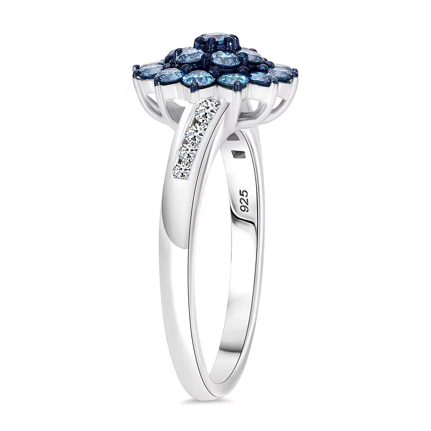 Luxuriant Lab Grown Blue Diamond (IR) and Lab Grown White Diamond SI 1.00 ctw Floral Ring in Rhodium Over Sterling Silver (Size 10.0)