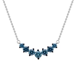 Luxuriant Lab Grown Blue Diamond SI 1.00 ctw Midnight Crescent Necklace in Rhodium Over Sterling Silver 20 Inches