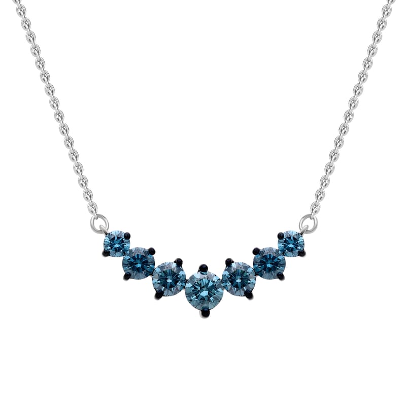Luxuriant Lab Grown Blue Diamond (IR) SI 1.00 ctw Midnight Crescent Necklace in Rhodium Over Sterling Silver 20 Inches
