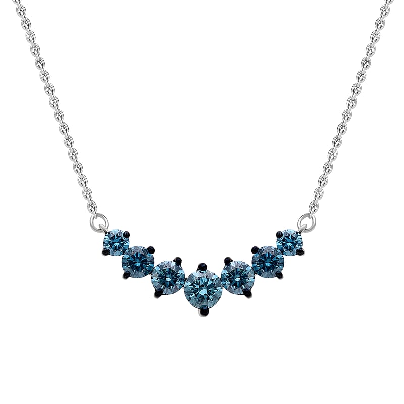 Luxuriant Lab Grown Blue Diamond (IR) SI 1.00 ctw Midnight Crescent Necklace in Rhodium Over Sterling Silver 20 Inches