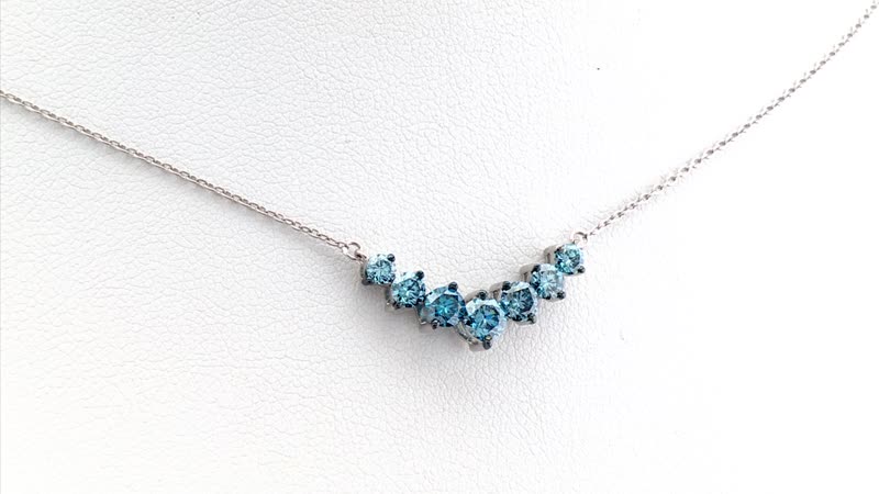 Luxuriant Lab Grown Blue Diamond (IR) SI 1.00 ctw Midnight Crescent Necklace in Rhodium Over Sterling Silver 20 Inches