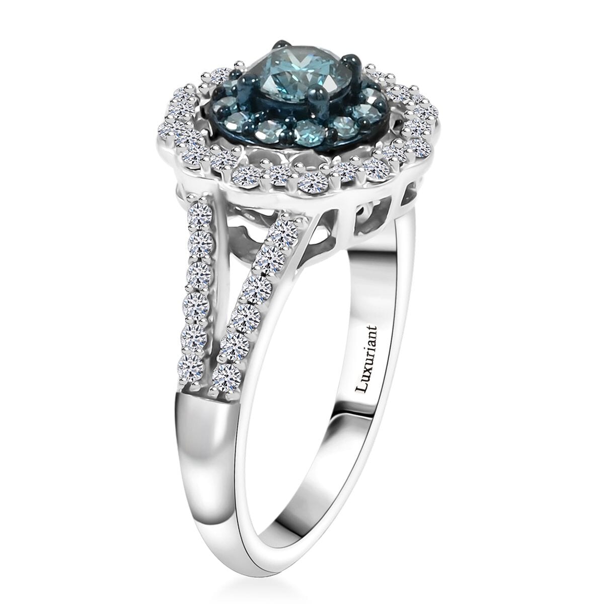 Luxuriant Lab Grown Blue and White Diamond SI 1.00 ctw Celestial Bloom Ring in Rhodium Over Sterling Silver (Size 10.0) image number 3