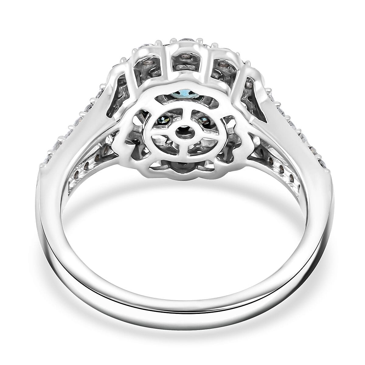 Luxuriant Lab Grown Blue and White Diamond SI 1.00 ctw Celestial Bloom Ring in Rhodium Over Sterling Silver (Size 10.0)