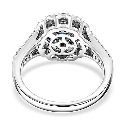 Luxuriant Lab Grown Blue and White Diamond SI 1.00 ctw Celestial Bloom Ring in Rhodium Over Sterling Silver (Size 10.0)