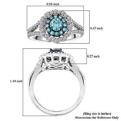 Luxuriant Lab Grown Blue and White Diamond SI 1.00 ctw Celestial Bloom Ring in Rhodium Over Sterling Silver (Size 10.0)
