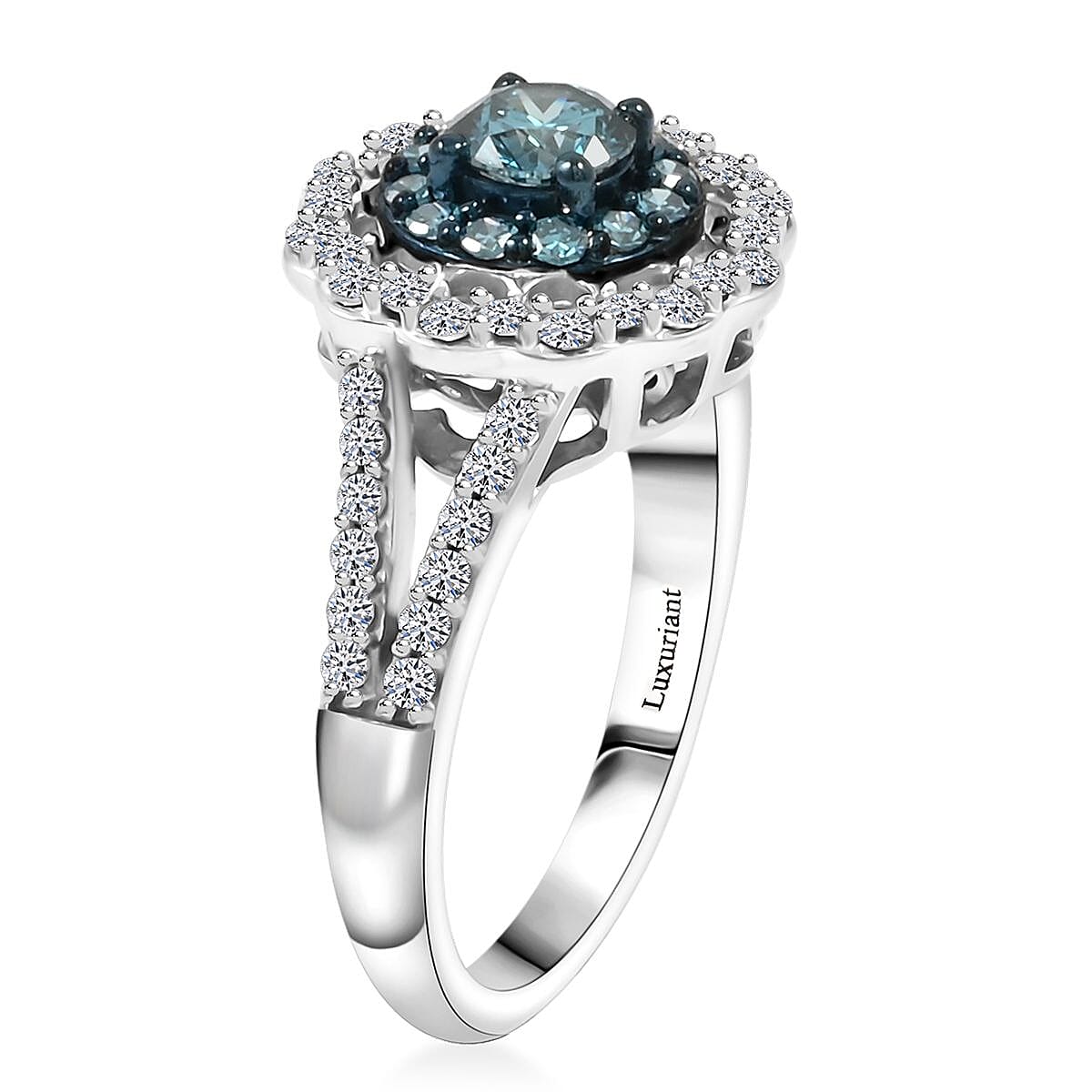 Luxuriant Lab Grown Blue Diamond (IR) and Lab Grown White Diamond SI 1.00 ctw Celestial Bloom Ring in Rhodium Over Sterling Silver (Size 8.0) image number 3
