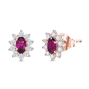 Radiant Ember Garnet and White Zircon 1.00 ctw Earrings in 18K Vermeil RG Over Sterling Silver