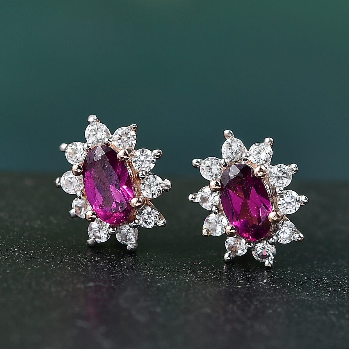 Radiant Ember Garnet and White Zircon 1.00 ctw Earrings in 18K Vermeil RG Over Sterling Silver image number 1