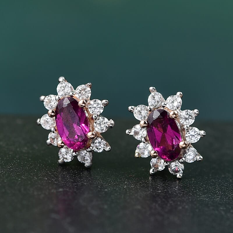 Radiant Ember Garnet and White Zircon 1.00 ctw Earrings in 18K Vermeil RG Over Sterling Silver