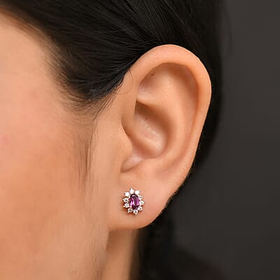 Radiant Ember Garnet and White Zircon 1.00 ctw Earrings in 18K Vermeil RG Over Sterling Silver