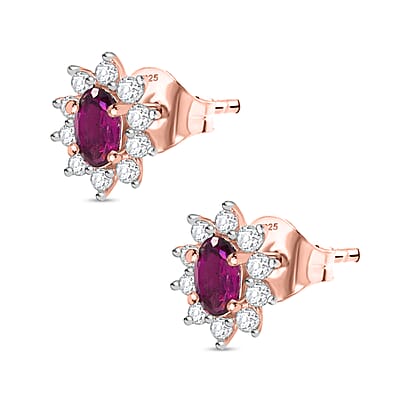 Radiant Ember Garnet and White Zircon 1.00 ctw Earrings in 18K Vermeil RG Over Sterling Silver