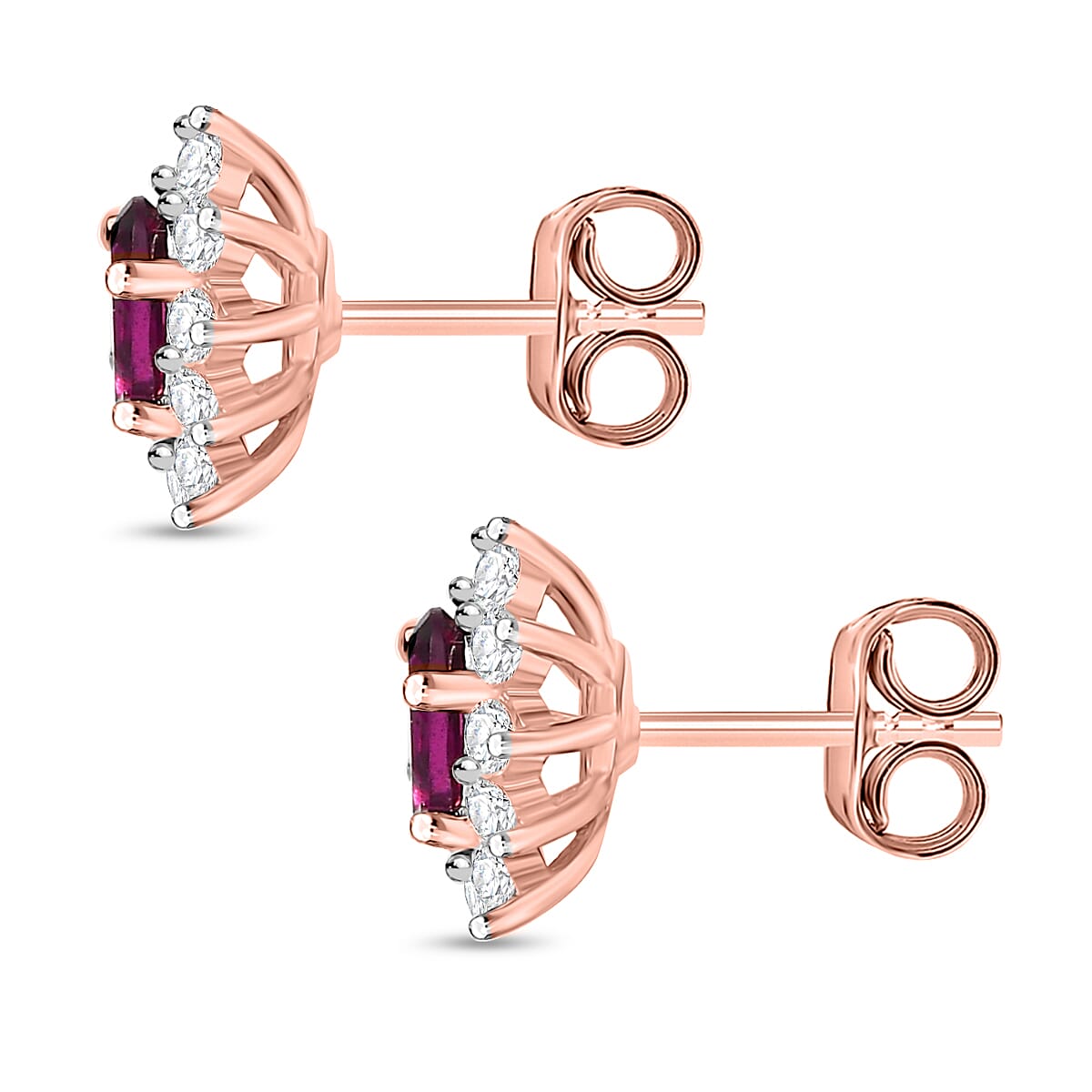 Radiant Ember Garnet and White Zircon 1.00 ctw Earrings in 18K Vermeil RG Over Sterling Silver image number 4