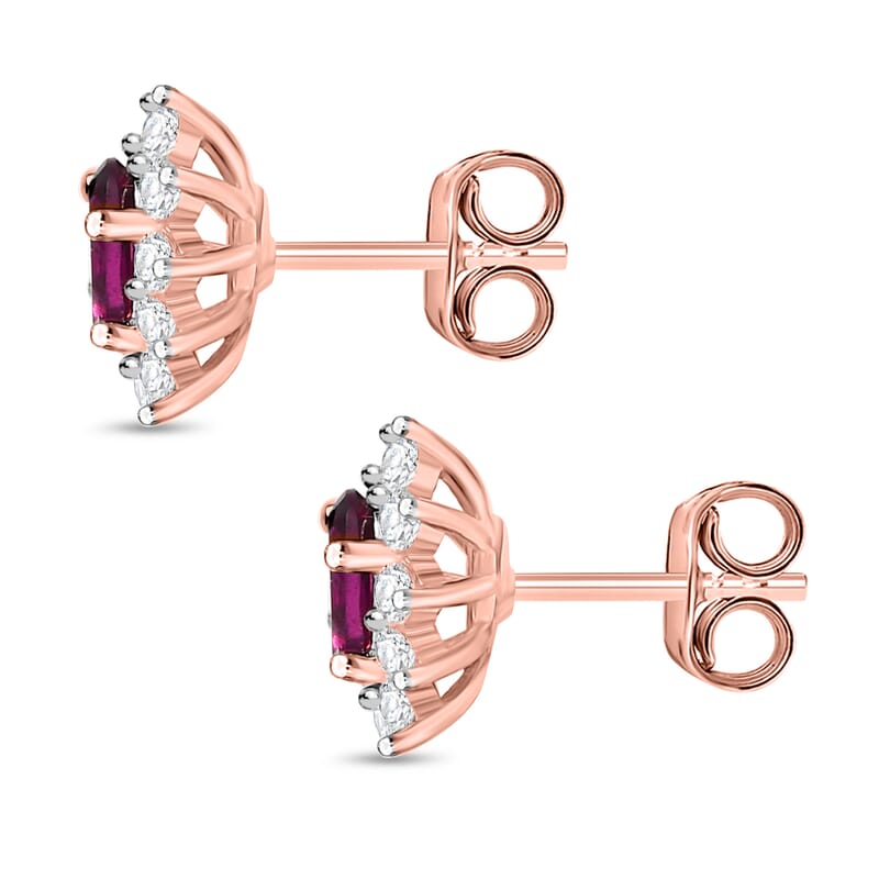 Radiant Ember Garnet and White Zircon 1.00 ctw Earrings in 18K Vermeil RG Over Sterling Silver