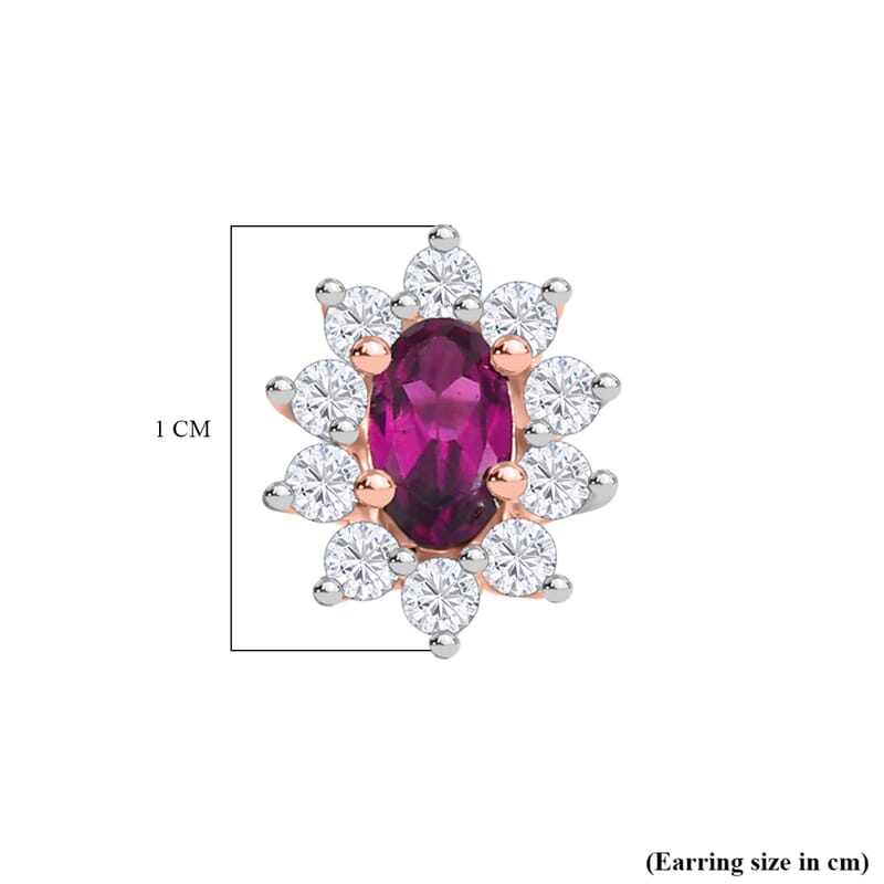 Radiant Ember Garnet and White Zircon 1.00 ctw Earrings in 18K Vermeil RG Over Sterling Silver