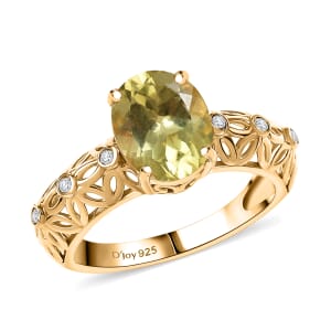 Premium Madagascar Yellow Apatite and Diamond 2.75 ctw Floral Lace Ring in 18K Vermeil Yellow Gold Over Sterling Silver (Size 10.0)