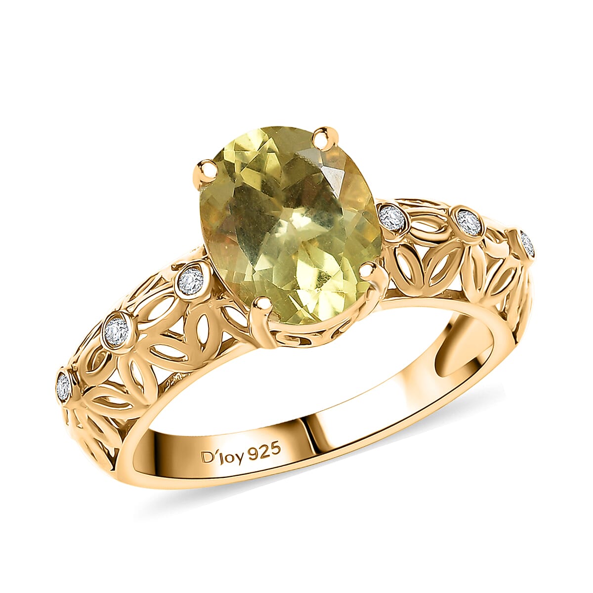 D'Joy Premium Madagascar Yellow Apatite and Diamond 2.75 ctw Floral Lace Ring in 18K Vermeil Yellow Gold Over Sterling Silver (Size 6.0) image number 0