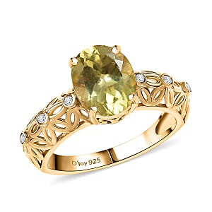 D'Joy Premium Madagascar Yellow Apatite and Diamond 2.75 ctw Floral Lace Ring in 18K Vermeil Yellow Gold Over Sterling Silver (Size 6.0)