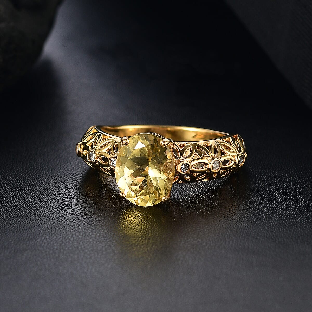 D'Joy Premium Madagascar Yellow Apatite and Diamond 2.75 ctw Floral Lace Ring in 18K Vermeil Yellow Gold Over Sterling Silver (Size 6.0) image number 1