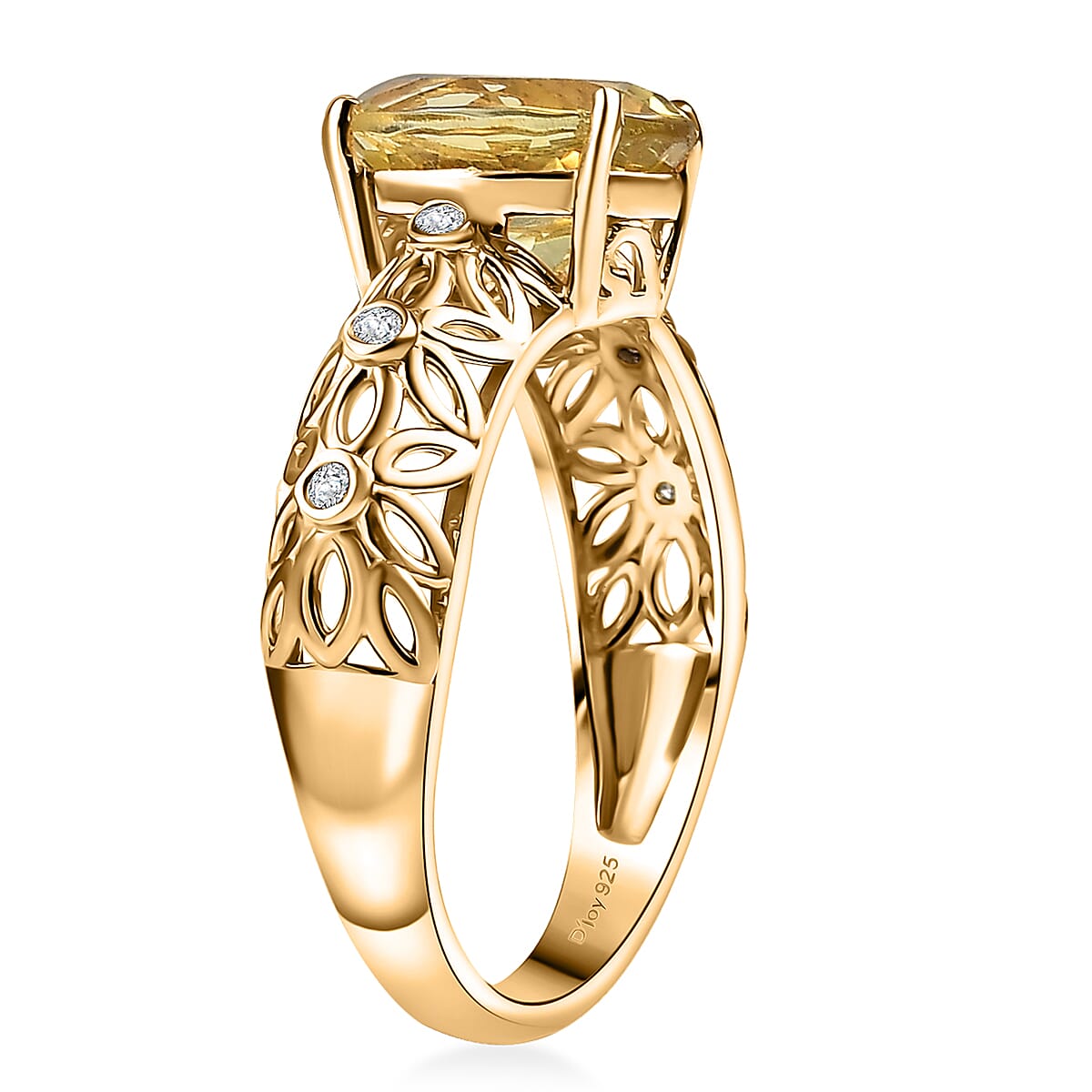 D'Joy Premium Madagascar Yellow Apatite and Diamond 2.75 ctw Floral Lace Ring in 18K Vermeil Yellow Gold Over Sterling Silver (Size 6.0) image number 3