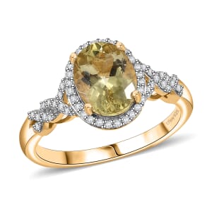 D'Joy Premium Madagascar Yellow Apatite and White Zircon 2.30 ctw Halo Ring in 18K Vermeil Yellow Gold Over Sterling Silver (Size 10.0)