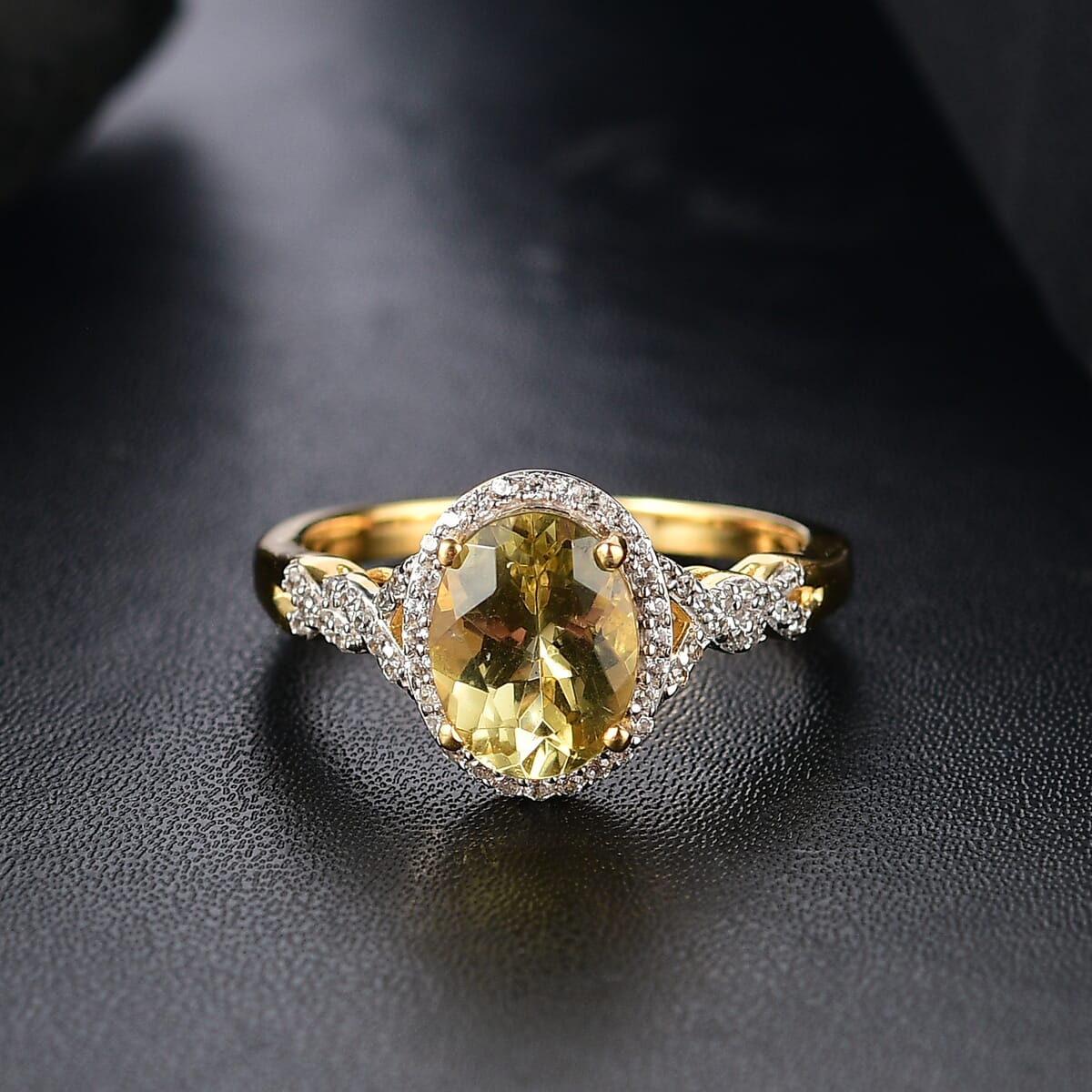D'Joy Premium Madagascar Yellow Apatite and White Zircon 2.30 ctw Halo Ring in 18K Vermeil Yellow Gold Over Sterling Silver (Size 10.0) image number 1