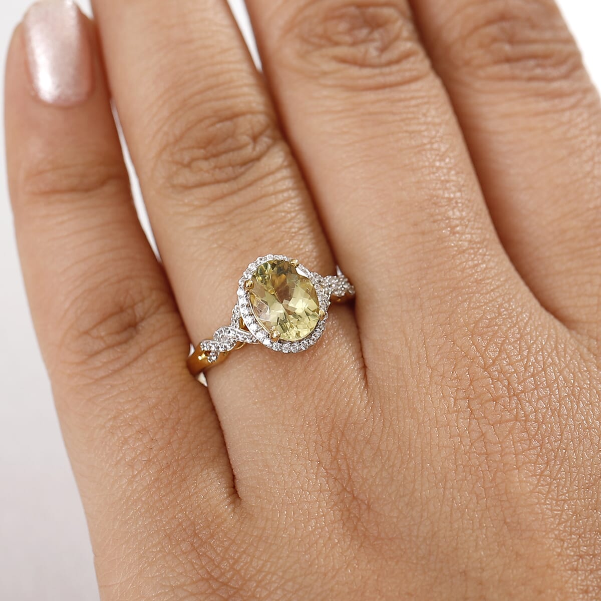 D'Joy Premium Madagascar Yellow Apatite and White Zircon 2.30 ctw Halo Ring in 18K Vermeil Yellow Gold Over Sterling Silver (Size 10.0) image number 2