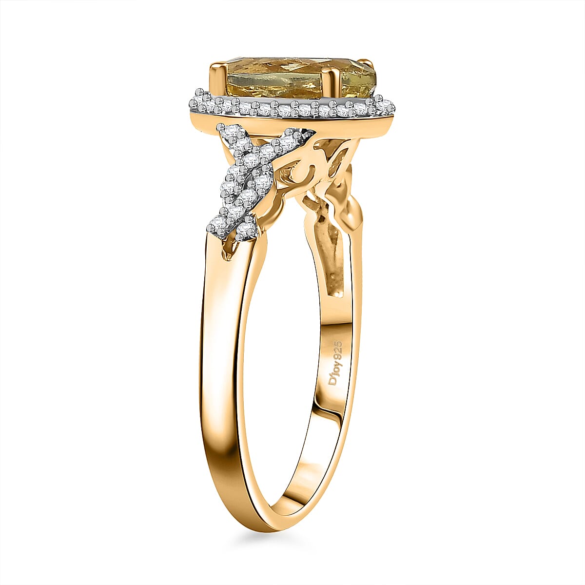 D'Joy Premium Madagascar Yellow Apatite and White Zircon 2.30 ctw Halo Ring in 18K Vermeil Yellow Gold Over Sterling Silver (Size 10.0)