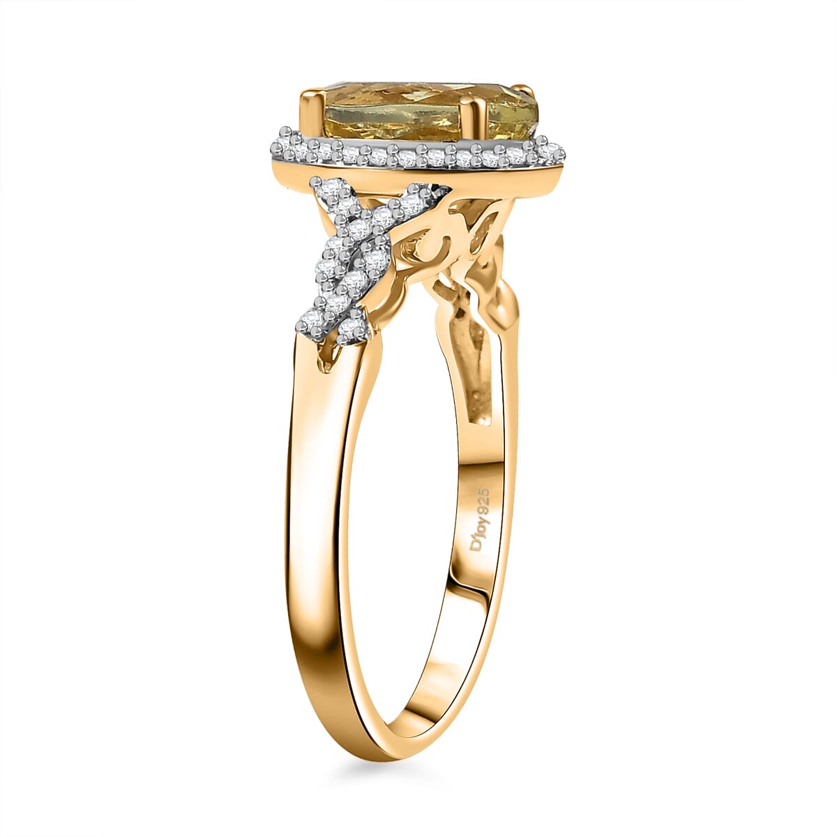 D'Joy Premium Madagascar Yellow Apatite and White Zircon 2.30 ctw Halo Ring in 18K Vermeil Yellow Gold Over Sterling Silver (Size 10.0) image number 3