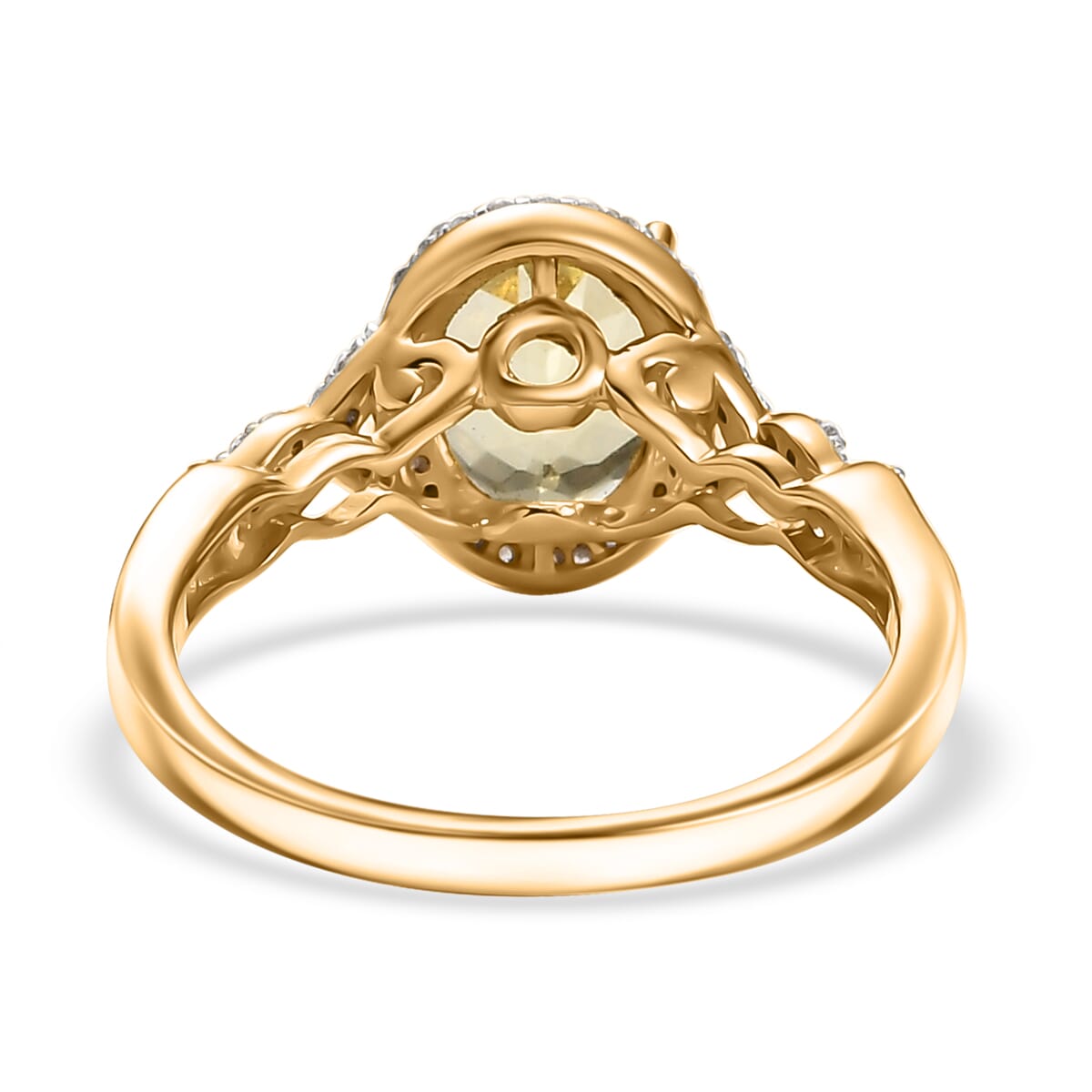 D'Joy Premium Madagascar Yellow Apatite and White Zircon 2.30 ctw Halo Ring in 18K Vermeil Yellow Gold Over Sterling Silver (Size 10.0) image number 4
