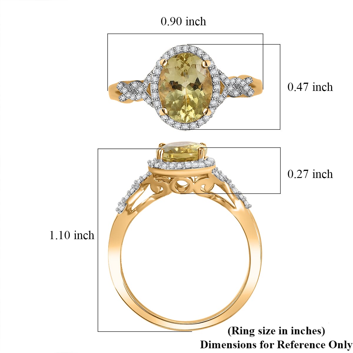 D'Joy Premium Madagascar Yellow Apatite and White Zircon 2.30 ctw Halo Ring in 18K Vermeil Yellow Gold Over Sterling Silver (Size 10.0) image number 5
