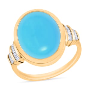 Luxoro Premium Sleeping Beauty Turquoise and G-H I3 Diamond 8.41 ctw Ring in 10K Yellow Gold (Size 10.0)